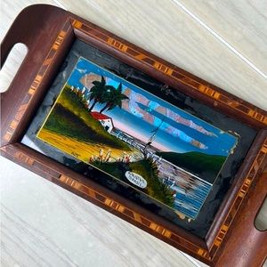 Vintage 🌅 Brazilian Art Serving Tray Santos Brazil Rolling Tray Home Decor Art